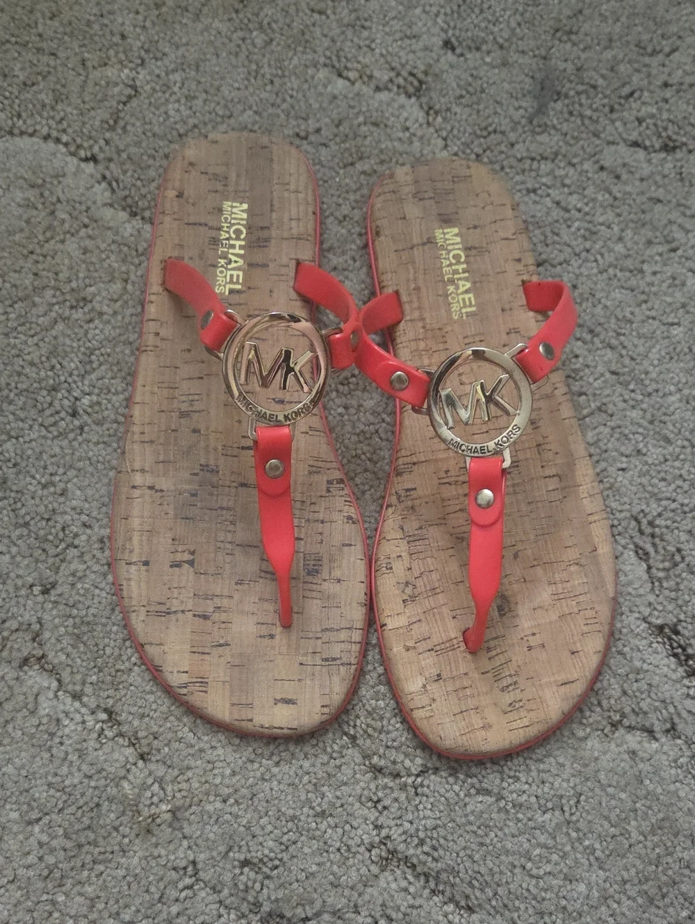 Michael Kors Red Logo Cork Thong Sandals